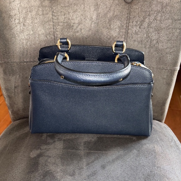 Coach Midnight Blue Leather Mini Lillie Carryall Handbag Gold Hardware - Picture 3 of 8